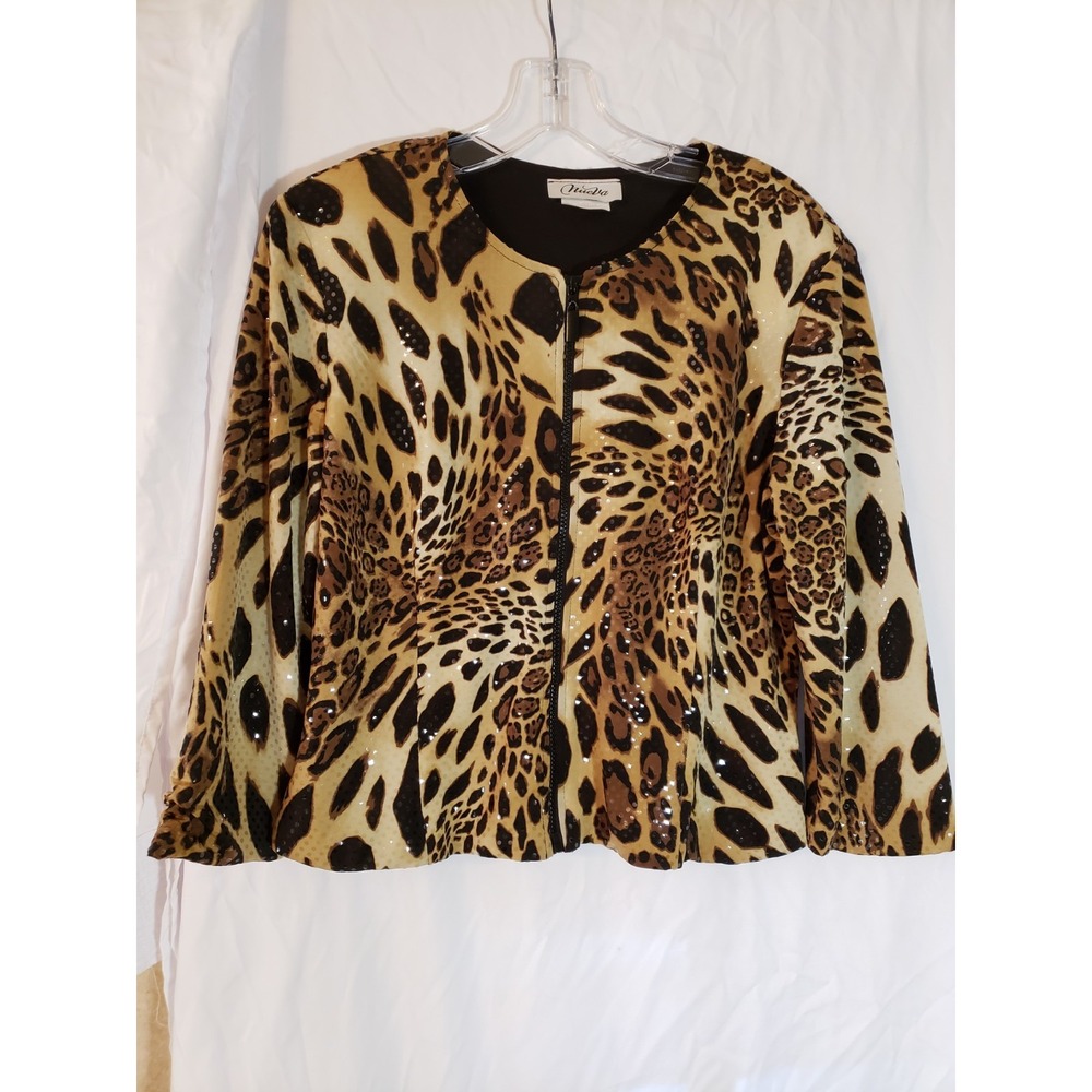Women's Nueva Tan And Brown Animal Print Shimmer Long Sleeve Jacket Size L